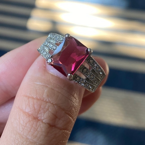 Silver 925 plated Pink Ruby stone Ring - Picture 3 of 5